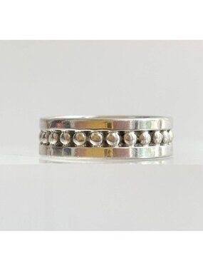 Beaded Mexican Made Band Sterling Silver 925 Chunky Vintage Ring - sz 11